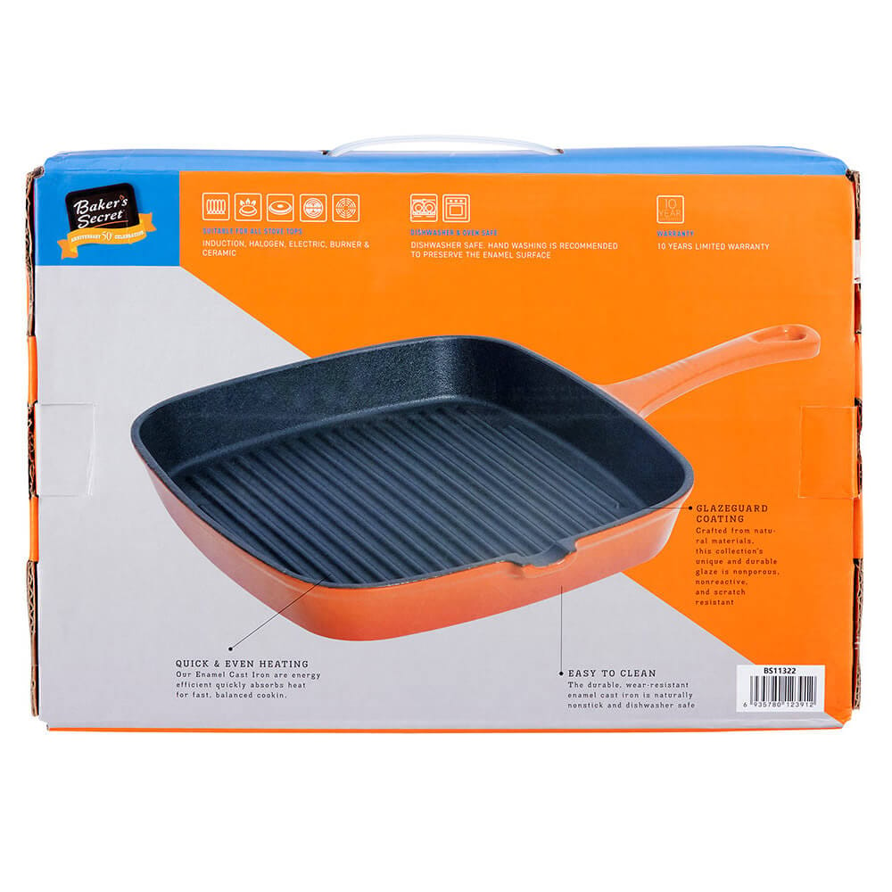 Baker's Secret 9.4" Enameled Cast Iron Grill Pan