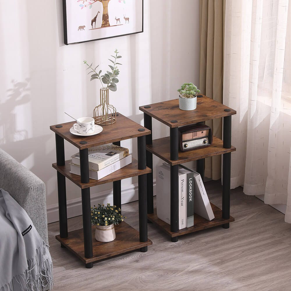 Turn-N-Tube End Table, Set of 2, Rustic Brown/Black