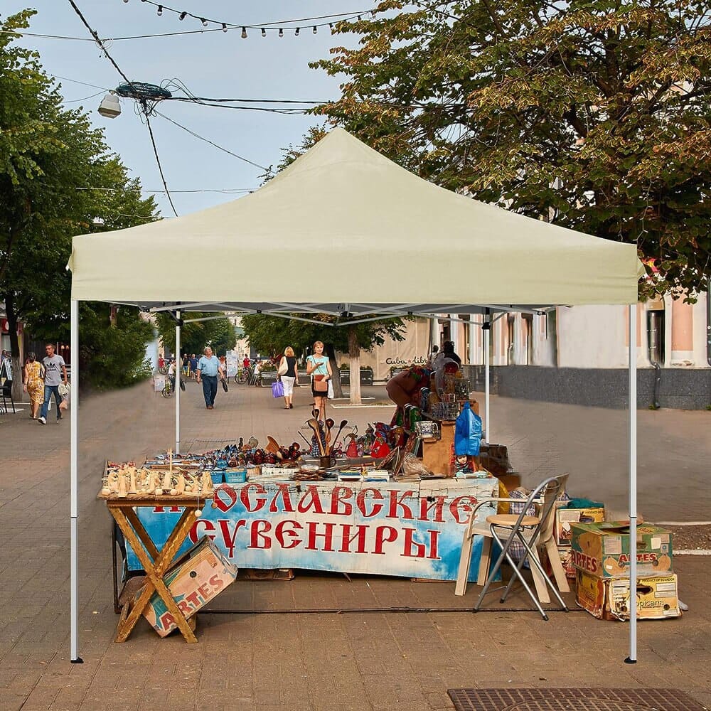 10' x 10' Pop-Up Canopy Tent with 4 Sidewalls, Beige