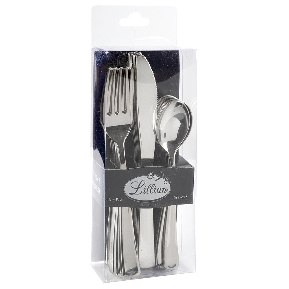 Lillian Silver Plastic Cutlery Set, 24-Piece