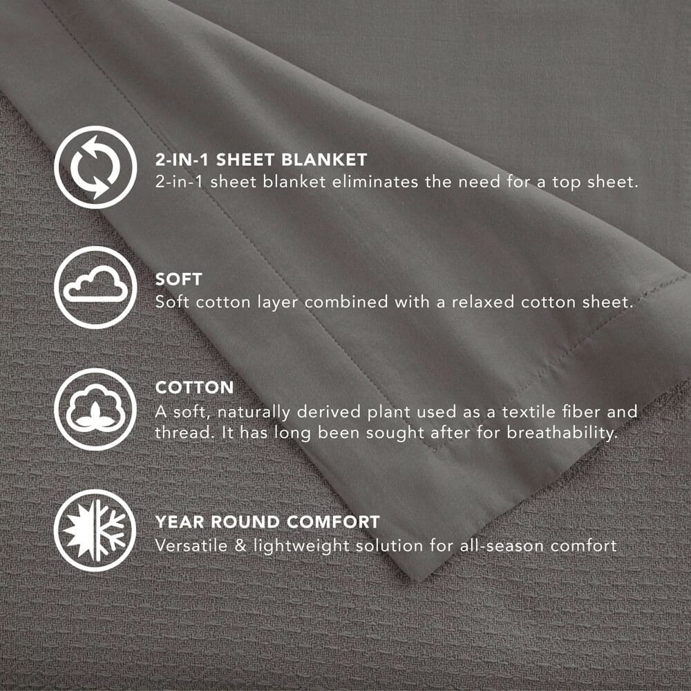 Vellux Cotton 2-in-1 King Sheet Blanket, Gray
