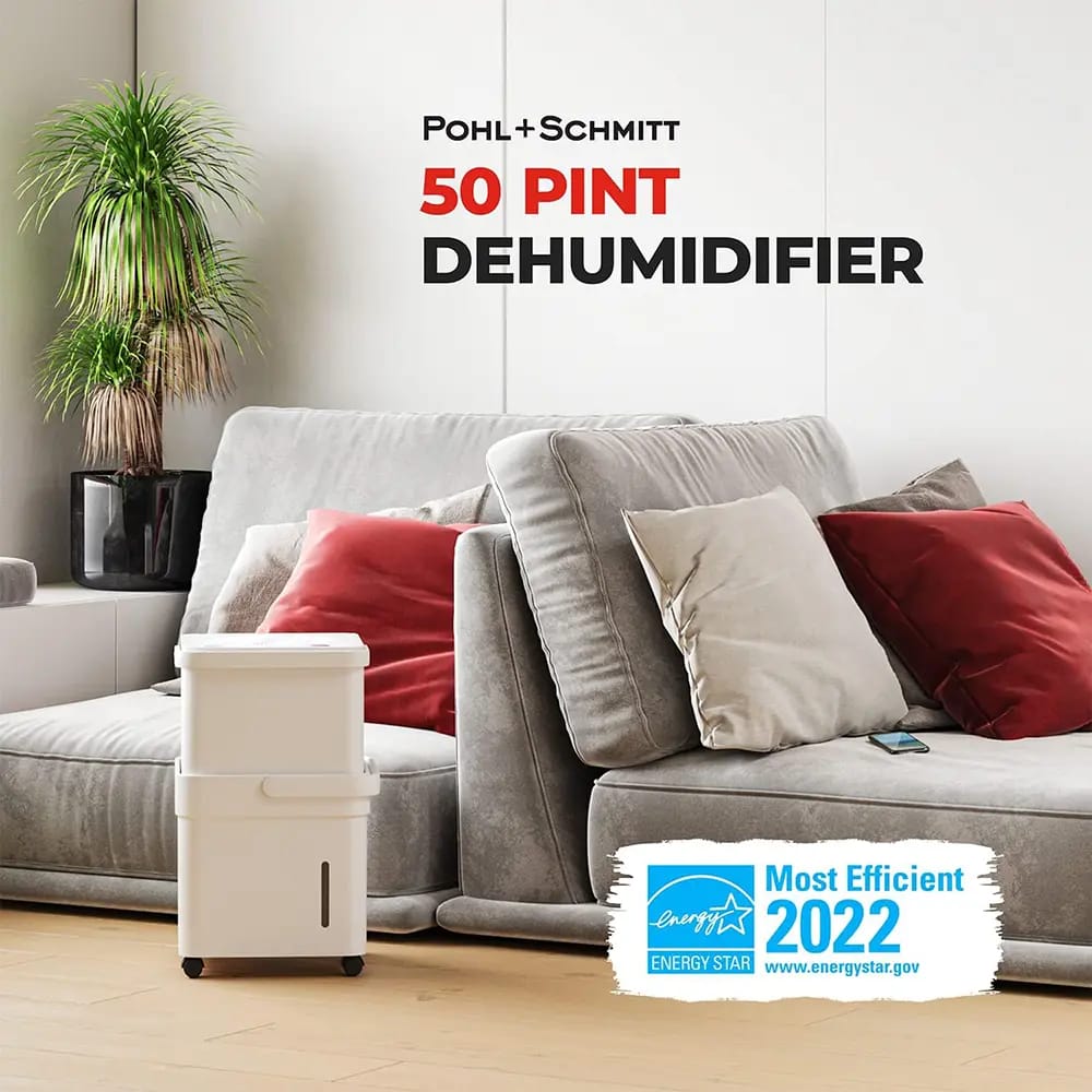 Pohl+Schmitt 50-Pint Portable Dehumidifier, White