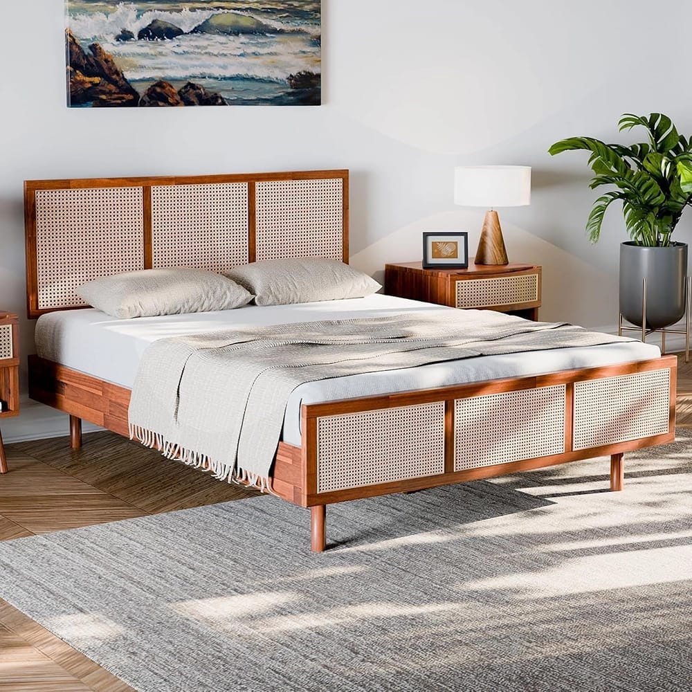 Bme Nancy Queen Acacia Wood Bed Frame, Dark Chocolate