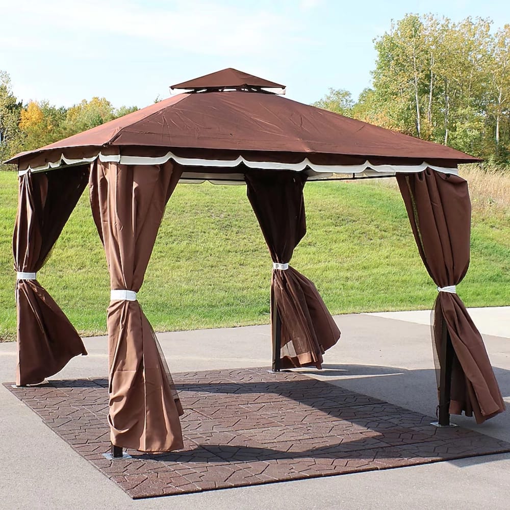 Sunnydaze 9.2' x 9.2' Soft Top Patio Gazebo with Screens and Privacy Walls, Brown