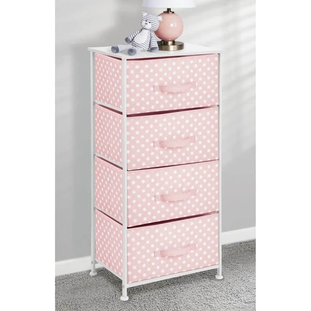 mDesign 4-Drawer Storage Tower, Pink/White Polka Dot