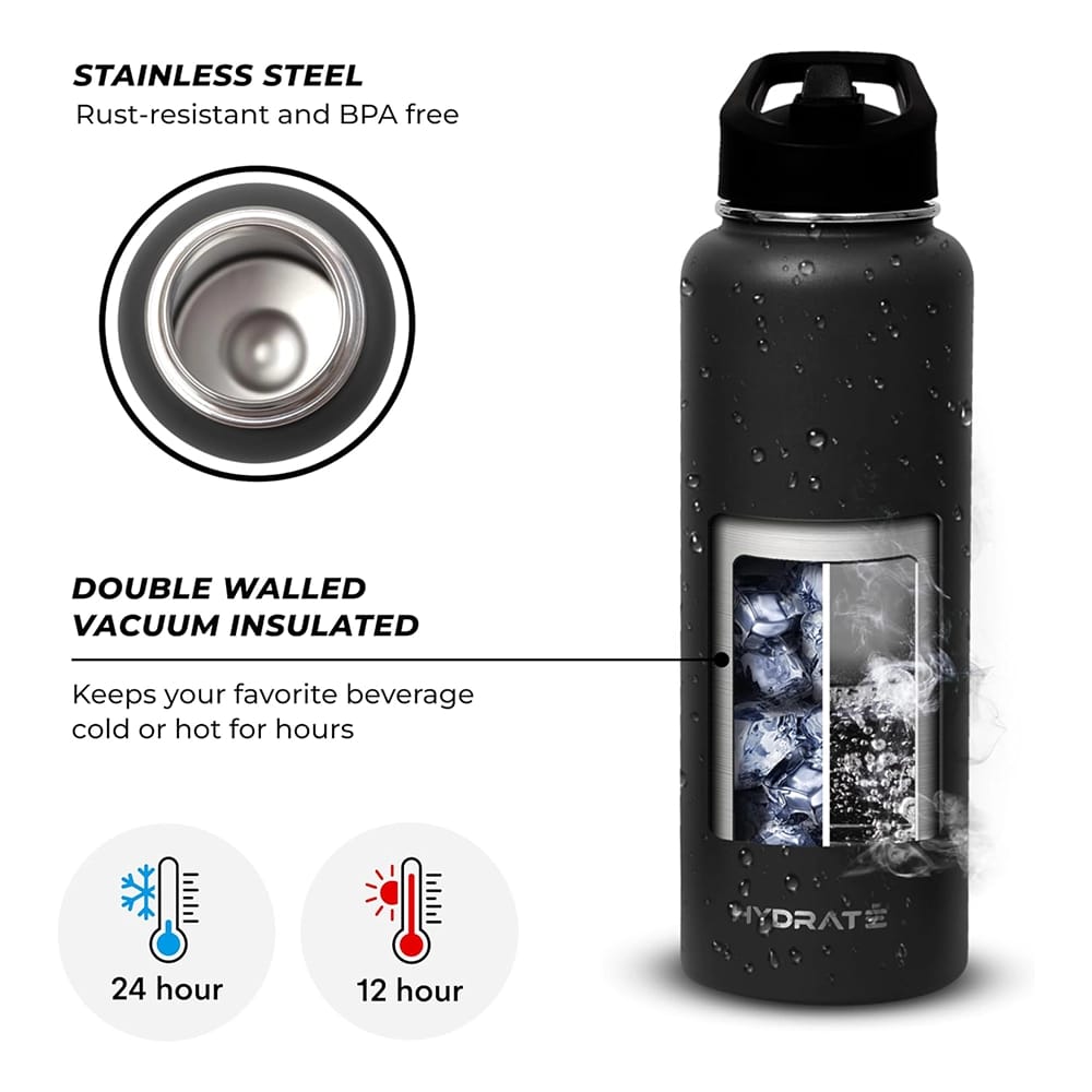 HYDRATE 40 oz Water Bottle, Black