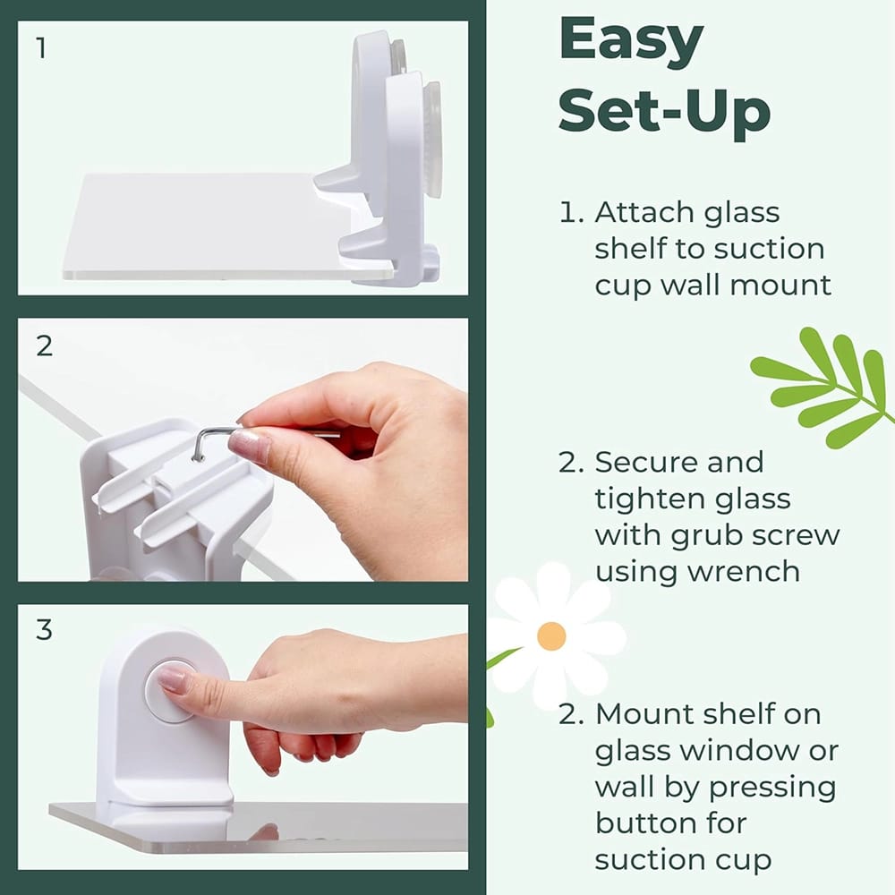 Window Garden Large Suction Cup Window Shelf, White, Set of 2