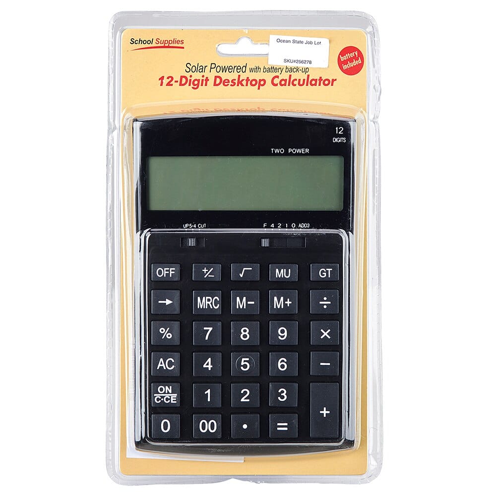 School Supplies Solar Powered 12-Digit Desktop Calculator with Battery Back-Up