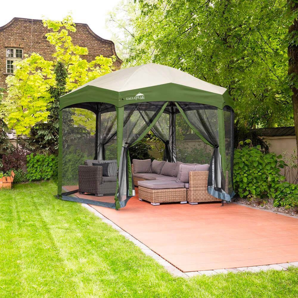 Hexagonal Pop-Up Gazebo with Mosquito Netting, Green