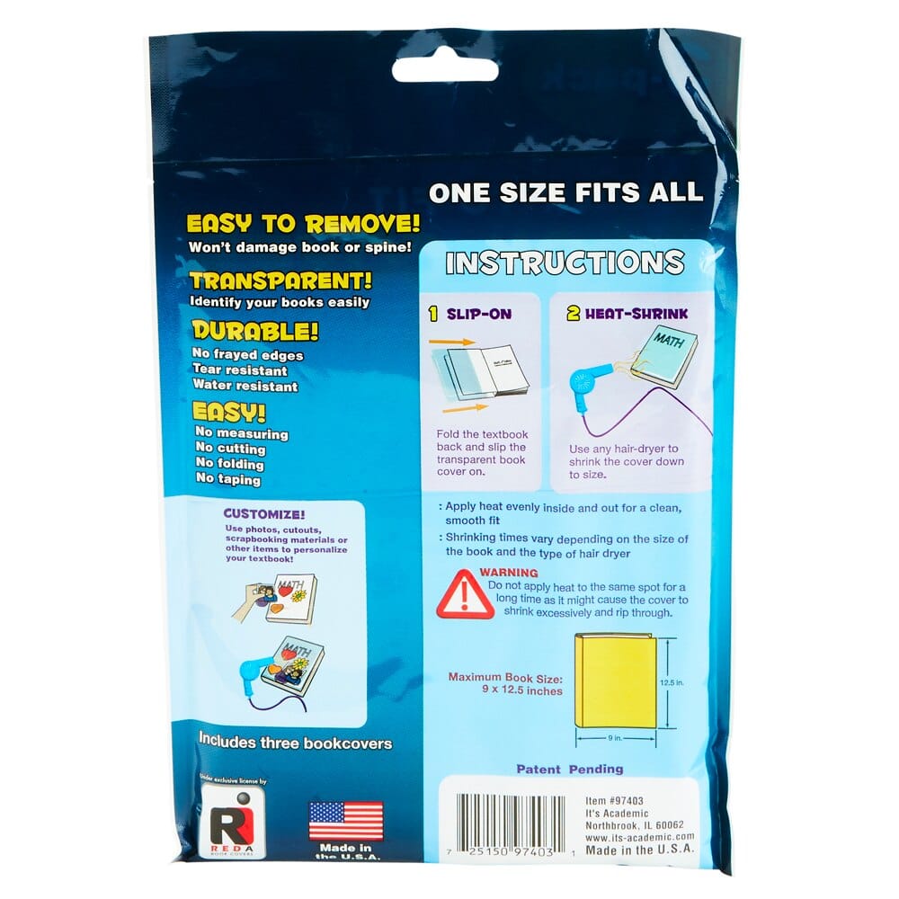 Shrink to Fit Transparent Book Cover, 3-Count