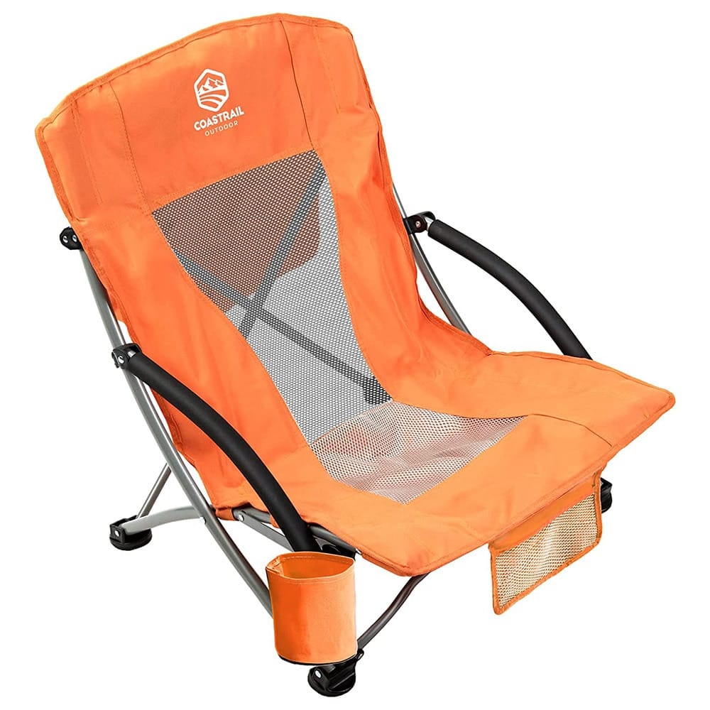 Coastrail Outdoor Low Profile Folding Beach Chair with Mesh Back, Orange