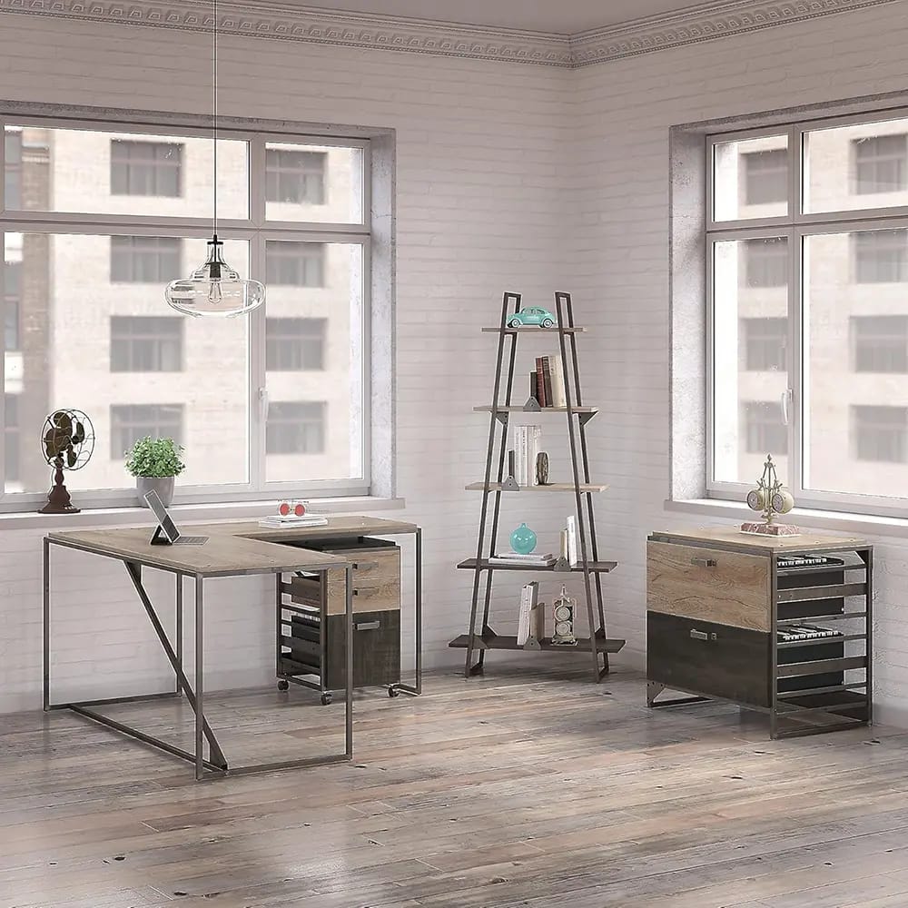 Bush Home Refinery 3 Drawer Mobile File Cabinet, Rustic Gray/Charred Wood