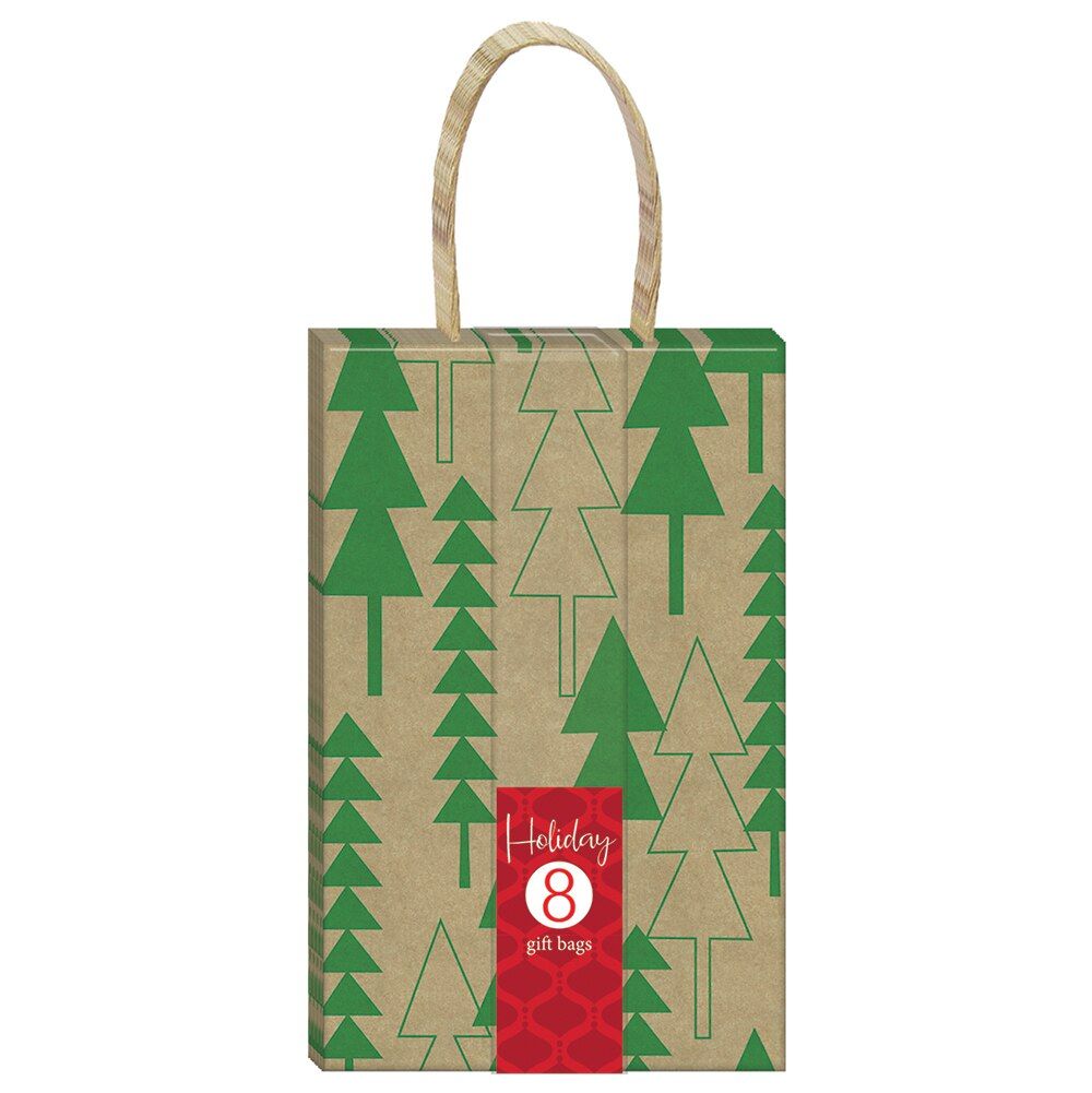 Kraft Christmas Gift Bag, 8 Piece