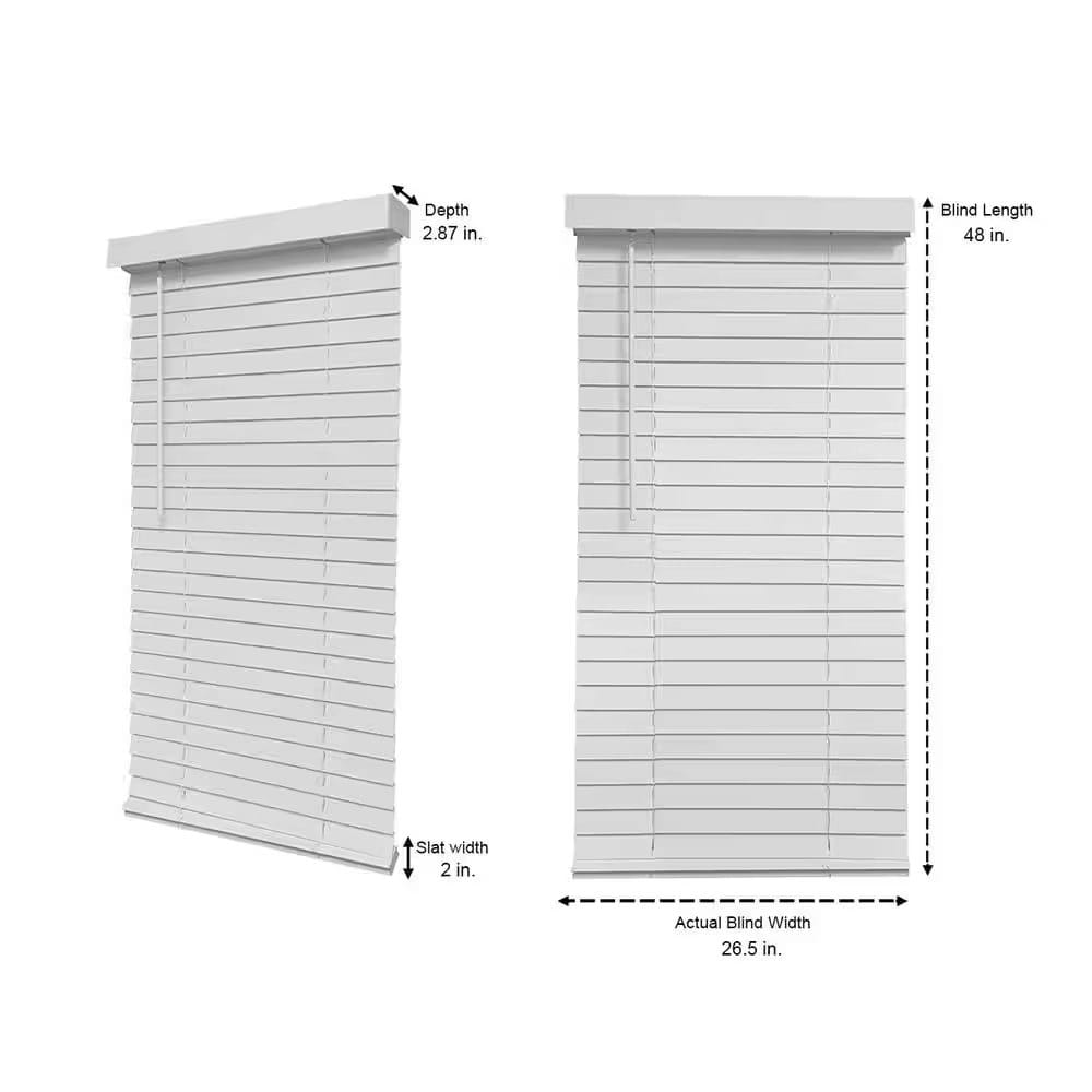 Cordless Faux Wood Blinds with 2" Slats, White, 27" x 48"