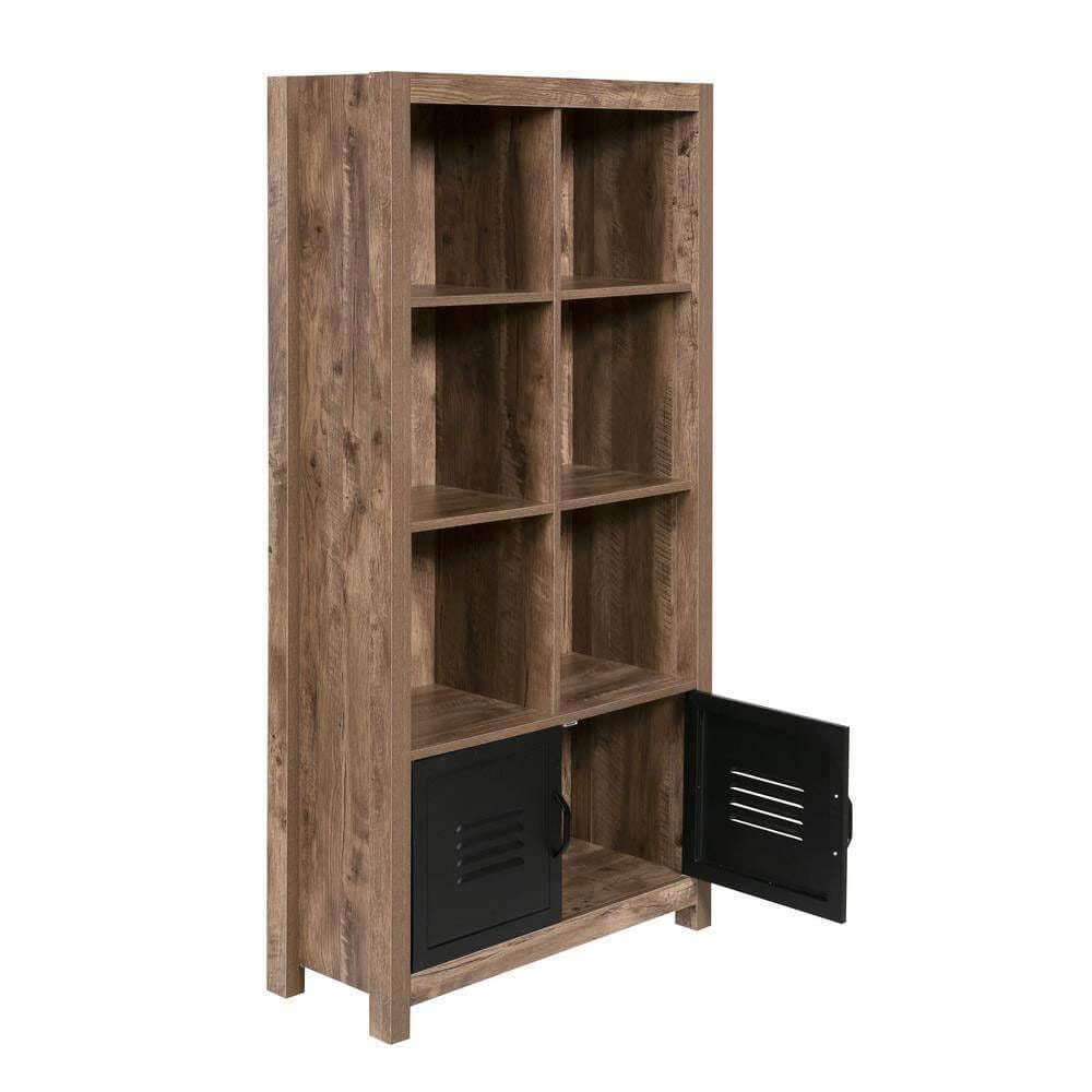 OneSpace Norwood Range 6-Shelf Cube Bookcase with Vented Cabinet Doors, Brown/Black