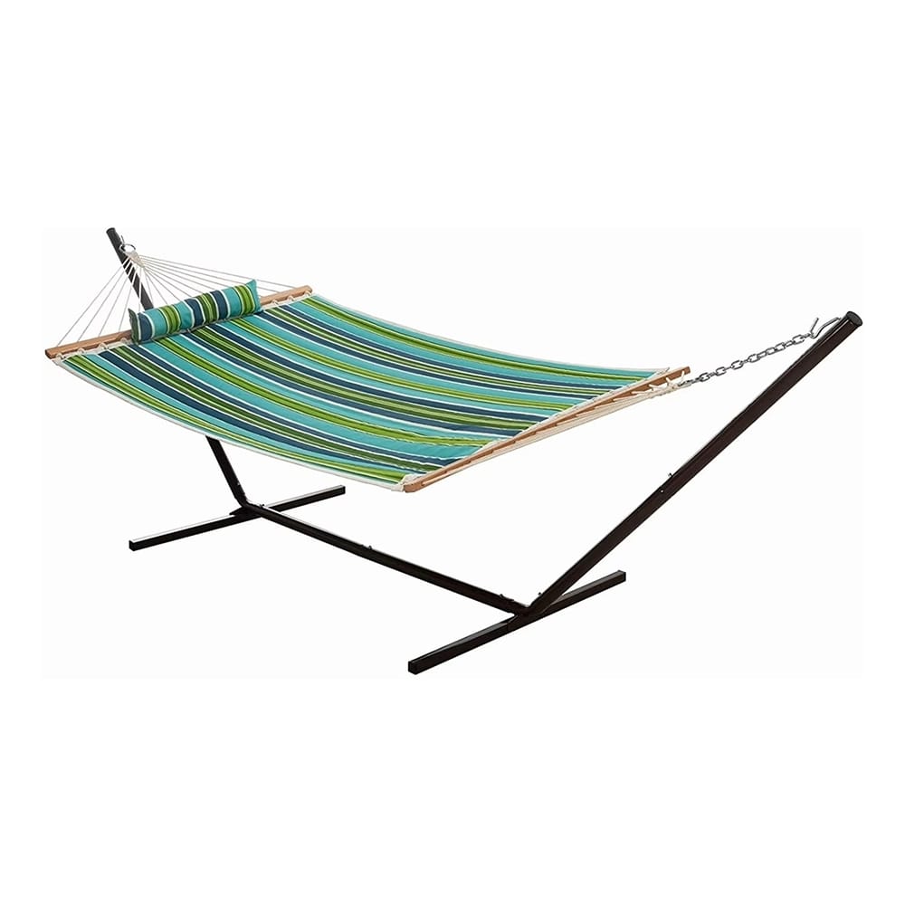 Castaway Hammocks Quilted Hammock with Stand, Blue/Green Stripe