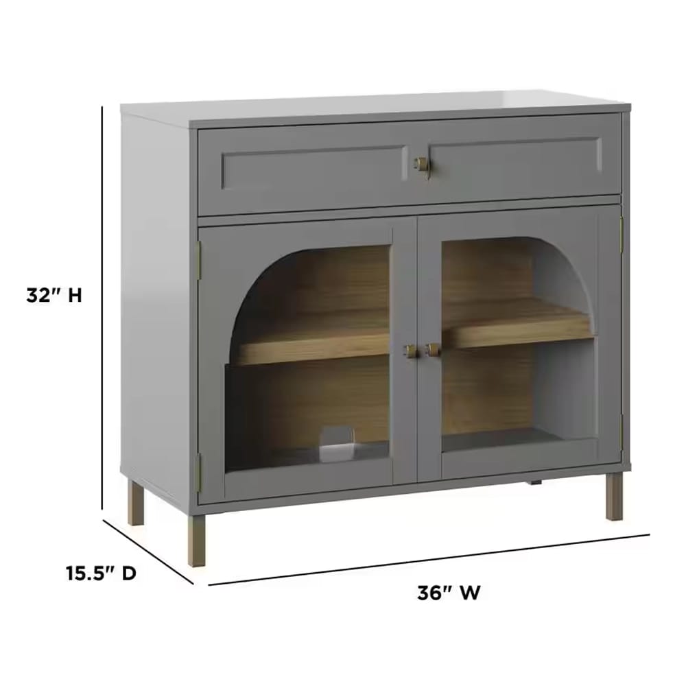 Twin Star Home Accent Cabinet with Glass Doors, Pure Gray