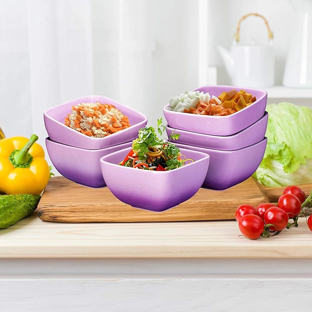 Bruntmor Large Ceramic Square Bowls, Purple, Set of 6