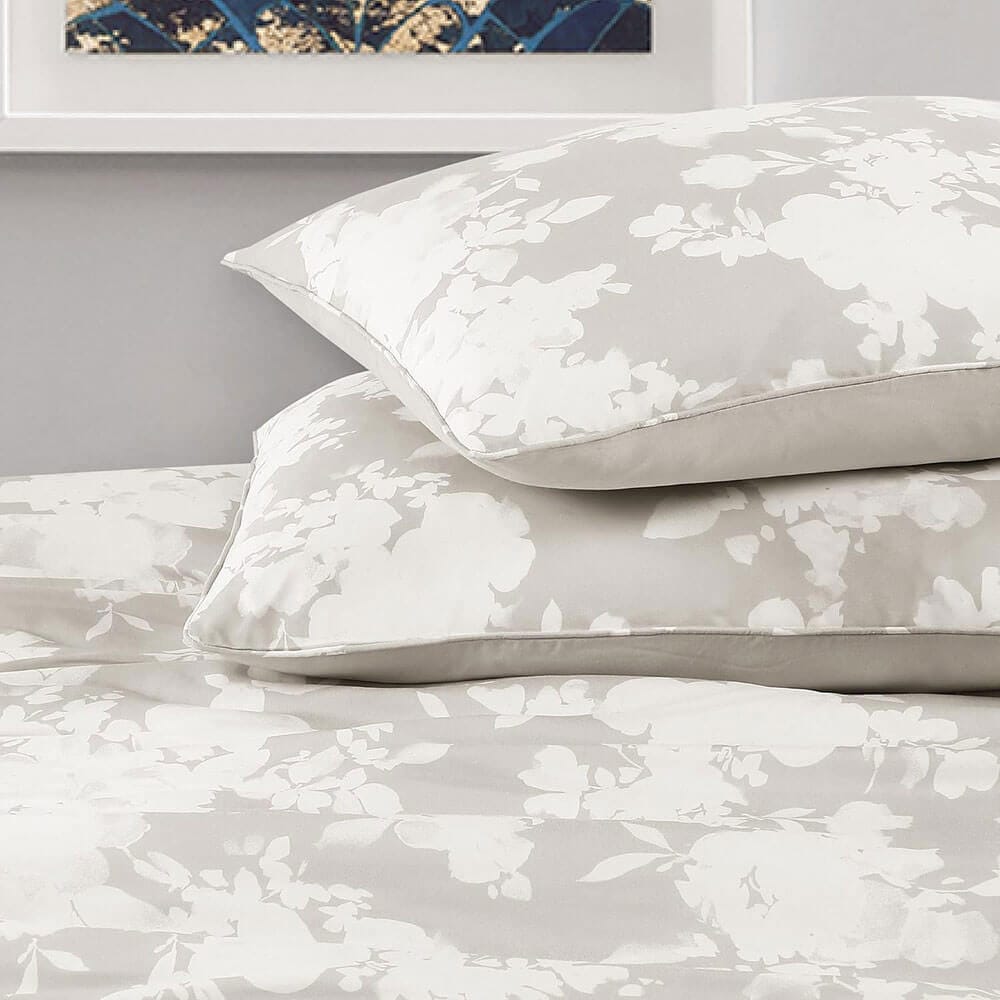 WellBeing by Sunham Luxurious Blend 3-Piece Floral Printed Comforter Set, Full/Queen, Birch