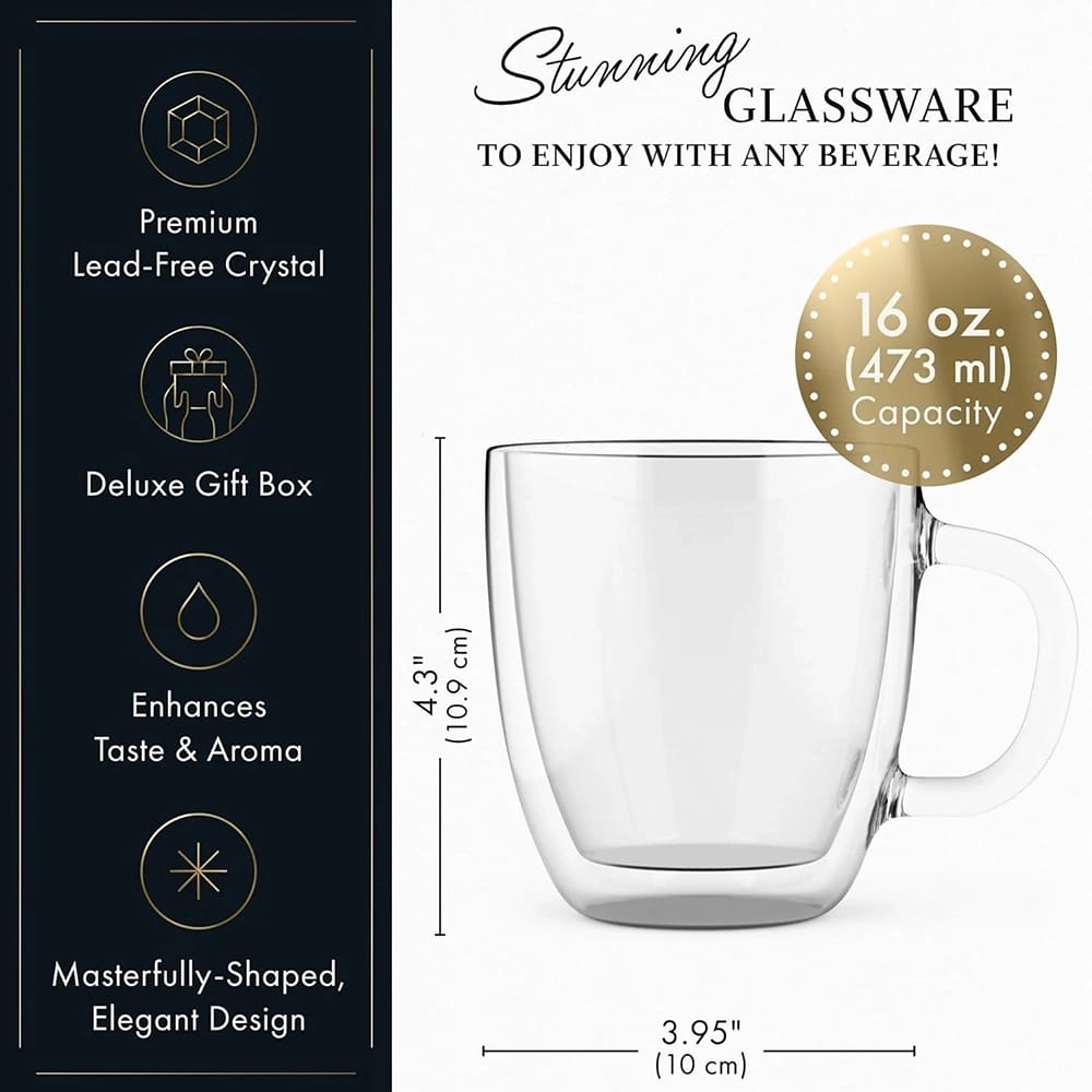 Elixir Glassware 16 oz Insulated Glass Mug