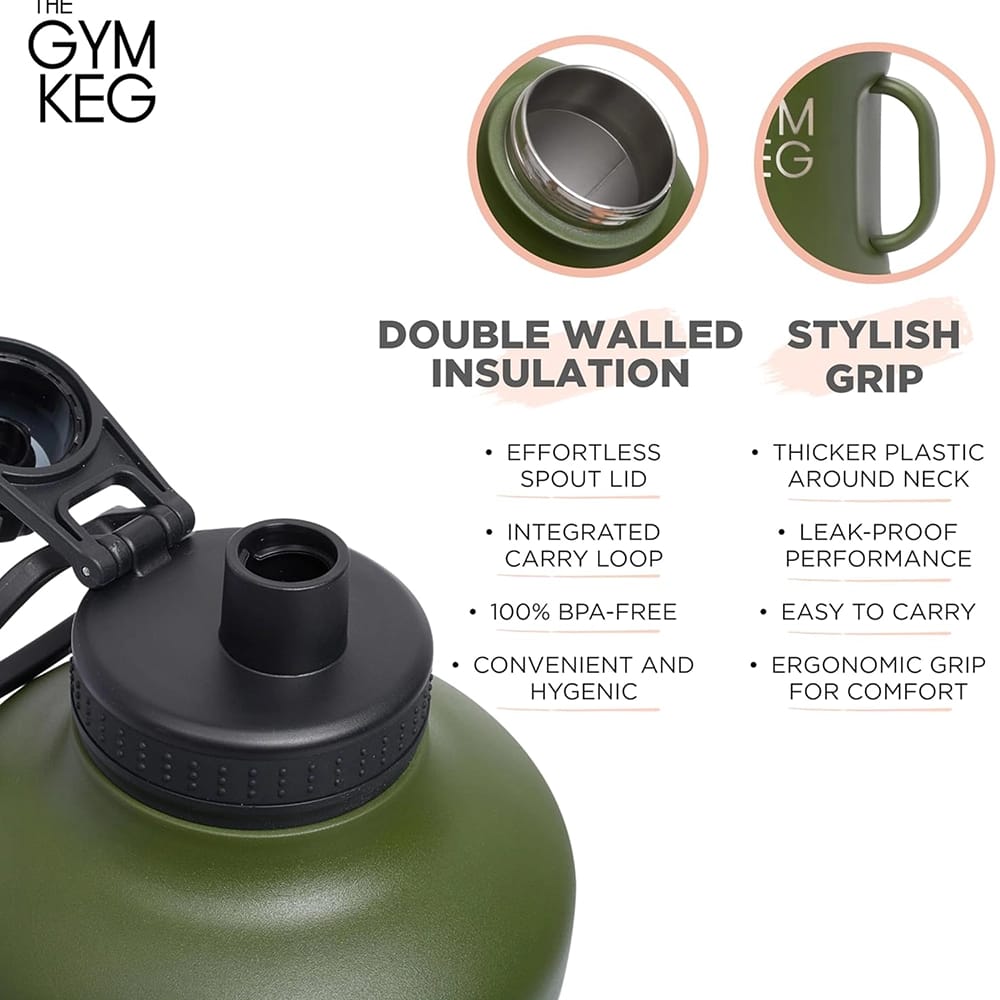 The Gym Keg 40 oz Insulated Water Bottle, Rainforest Green