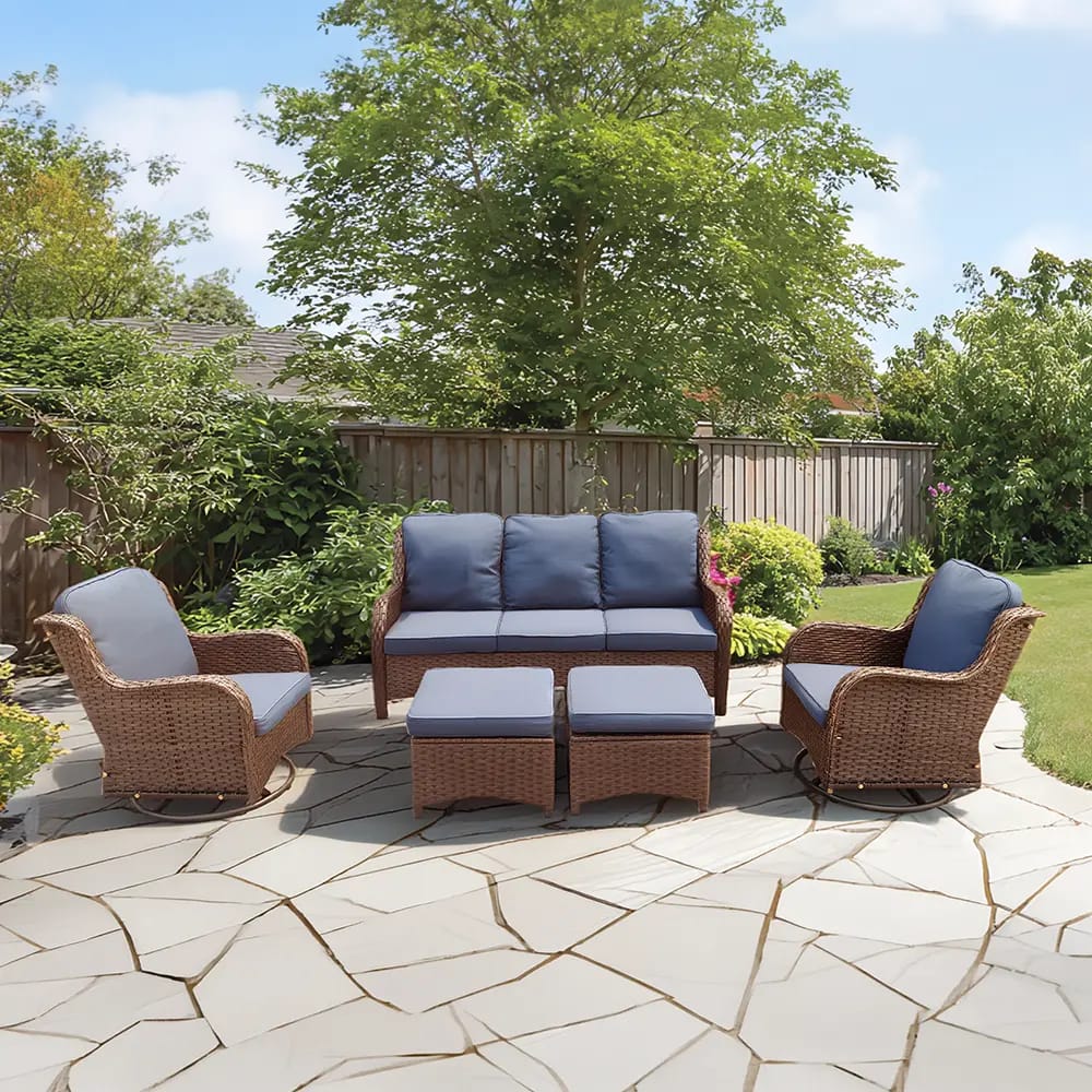 5-Piece Resin Wicker Set, Blue/Charcoal Gray