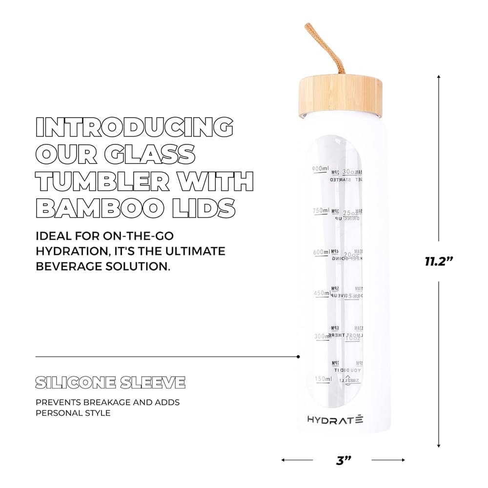 HYDRATE 32 oz Glass Water Bottle, White
