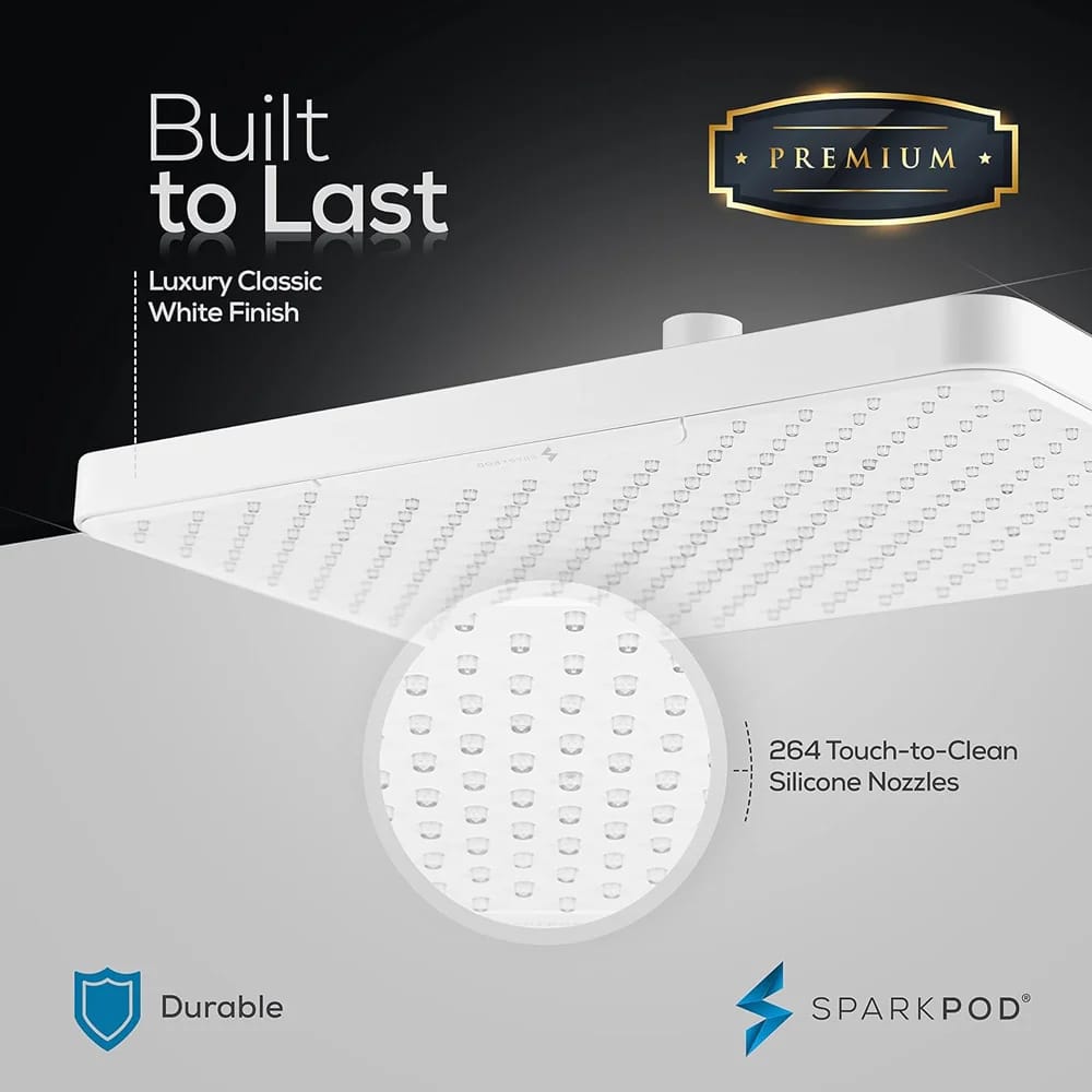 SparkPod 12" Rectangle Rain Shower Head, White