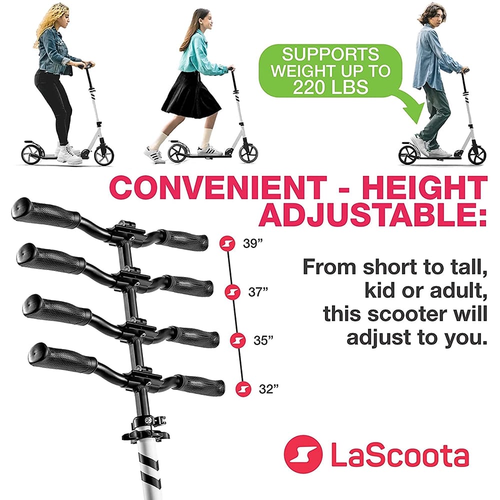LaScoota Foldable Kick Scooter, White