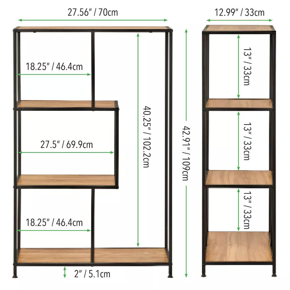 mDesign Mid-Century 4-Tier Storage Bookshelf, Black/Nordic Walnut