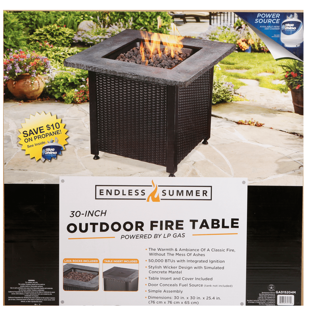 Endless Summer Square LP Gas Outdoor Fire Pit with Cover