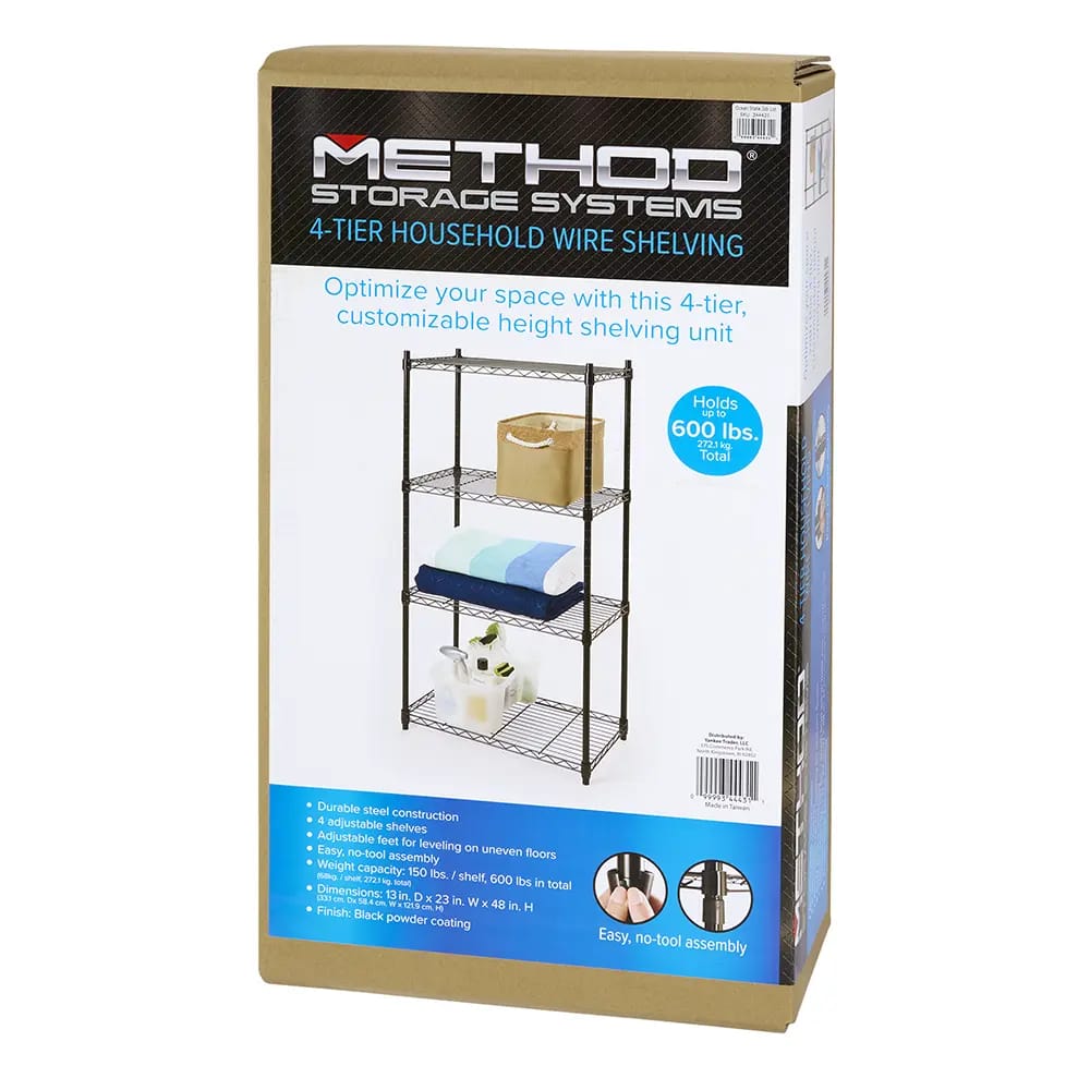 Method Storage Systems 4-Tier Household Wire Shelving, 23" W x 13" D x 48" H