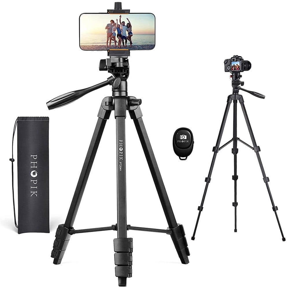 PHOPIK Lightweight 54" Tripod with 360° Panorama, Black