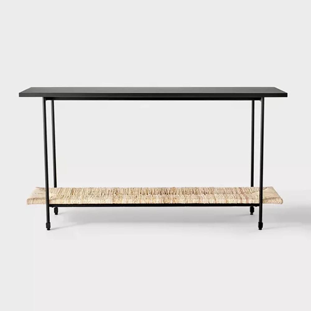 Threshold Metal and Rush Weave Top Console Table, Black/Natural