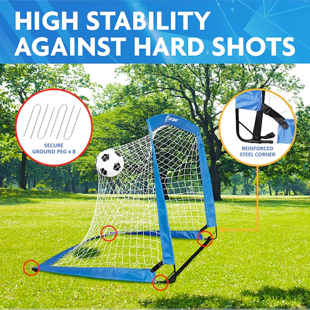 E-Jet Sport 4' x 3' Portable Quick Set Up Soccer Net, Blue, 2 Pack
