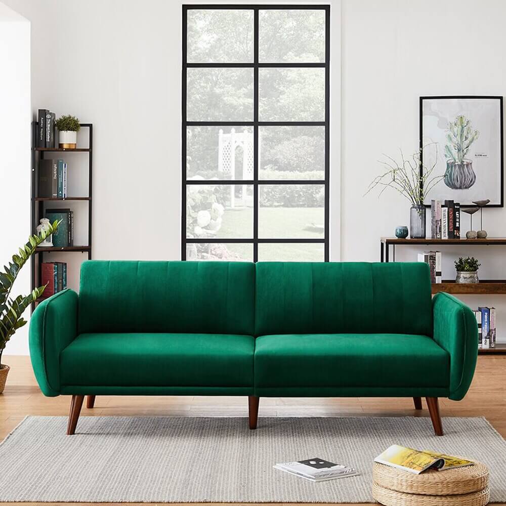 Velvet Square Arm Sleeper Sofa, Green