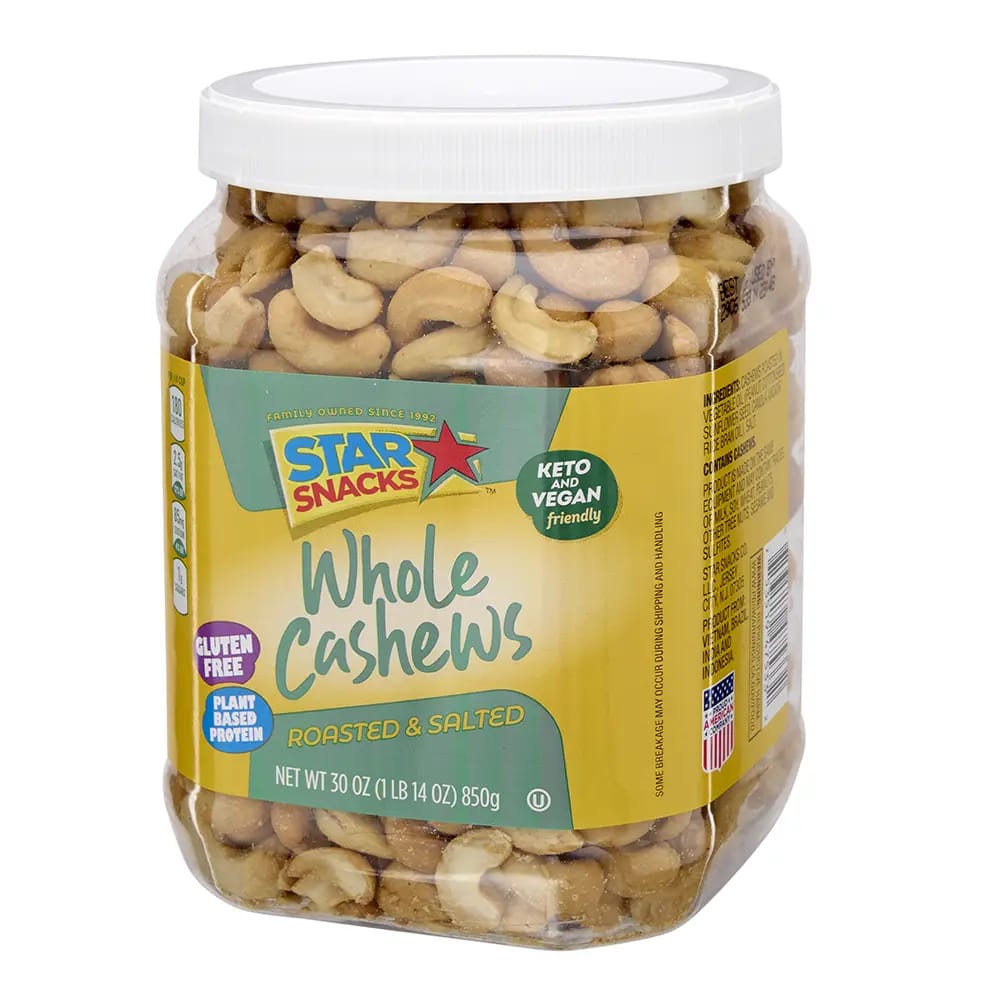 Star Snacks Whole Cashews, Roasted & Salted, 30 oz
