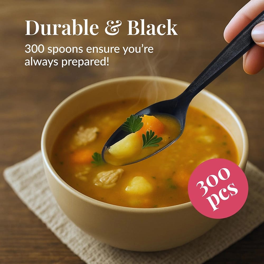 Prestee Plastic Spoons, Black, 300 Count