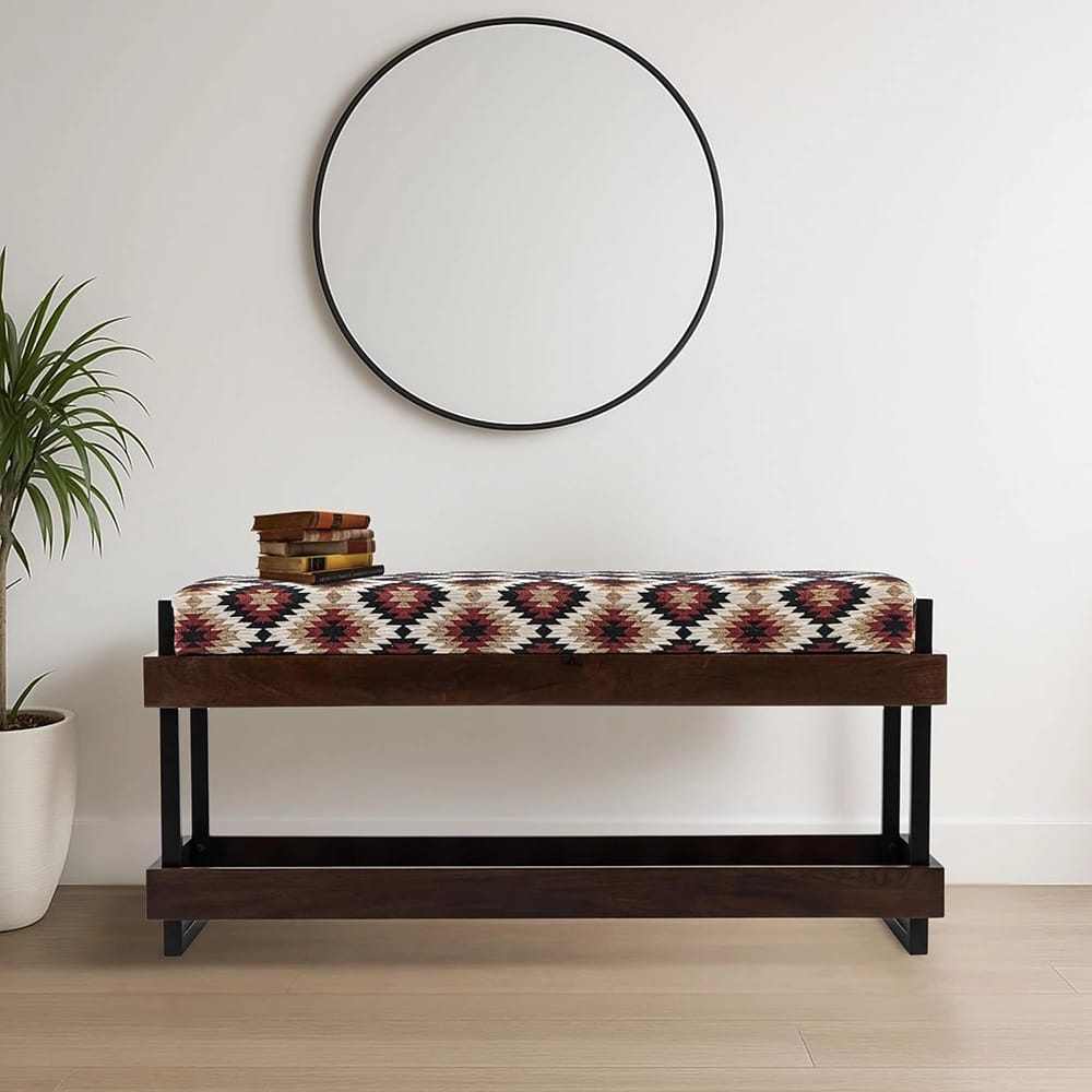 Albany Living Upholstered Bench with Shoe Rack, Red/Black