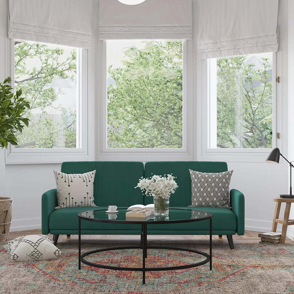 Convertible Split Back Velvet Futon, Emerald
