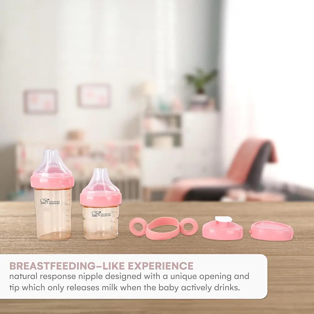 Childlike Behavior Anti-Colic Baby Bottles Set, Pink