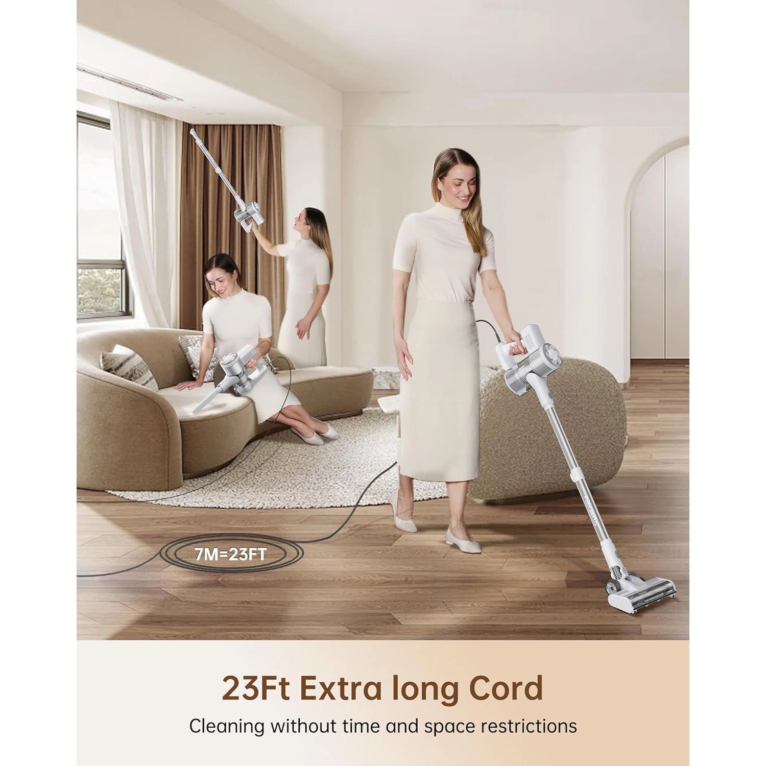 Fabuletta 600W Corded Telescopic Stick Vacuum, White