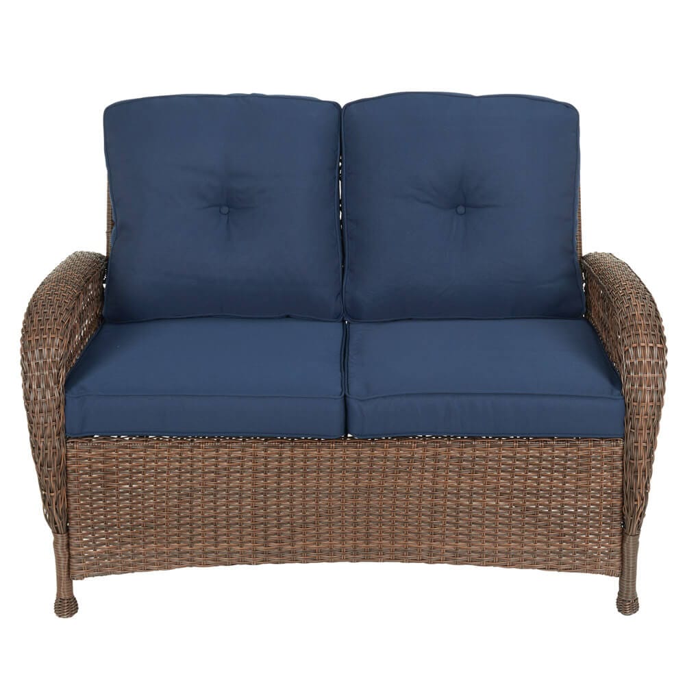 4-Piece Resin Wicker Swivel Patio Set, Blue/Brown