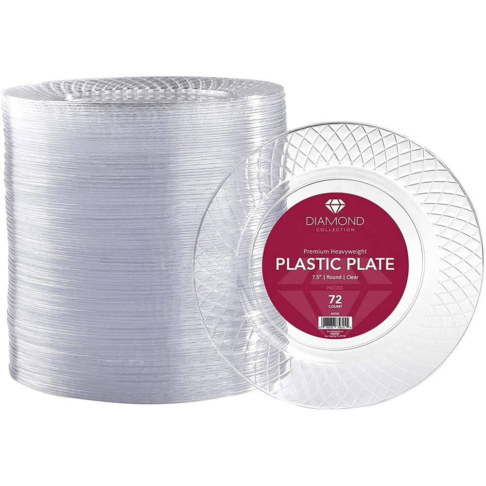 Prestee Diamond Collection 72-Piece Disposable Heavy-Duty Plastic Plates, Clear