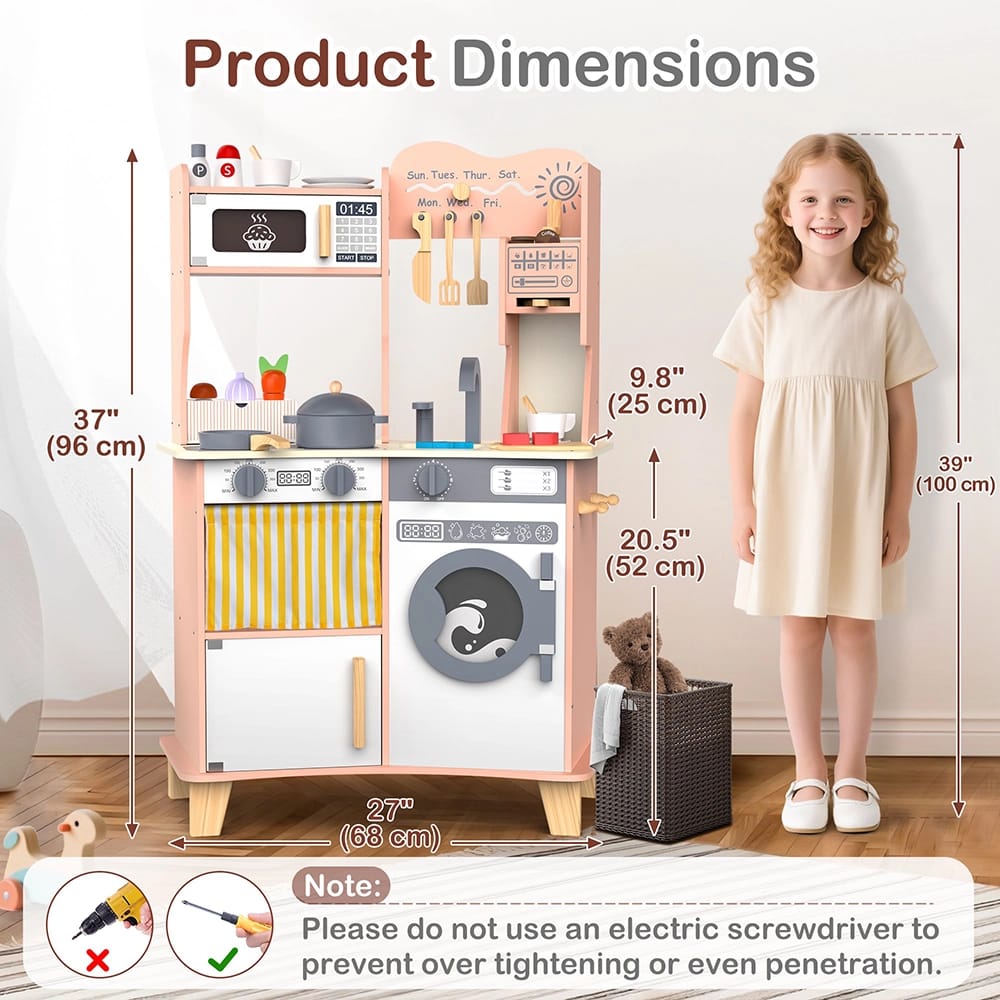 Large Wooden Kids Play Kitchen, Pink