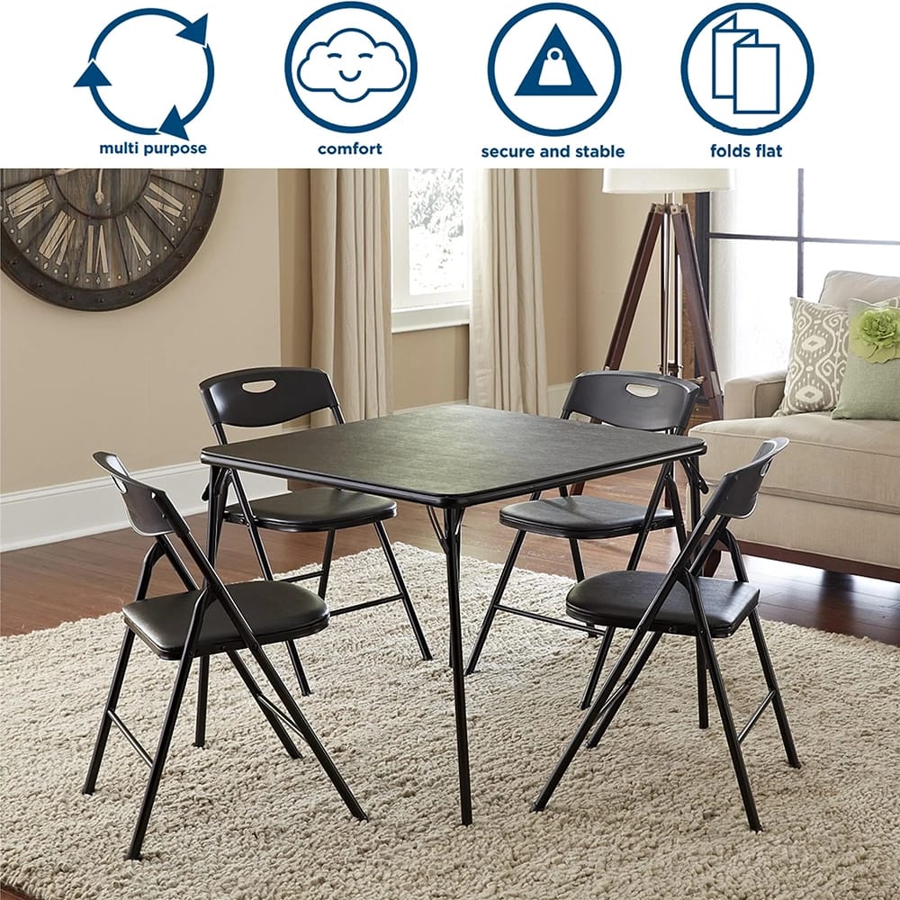Cosco 5-Piece Folding Table and Chair Set, Black