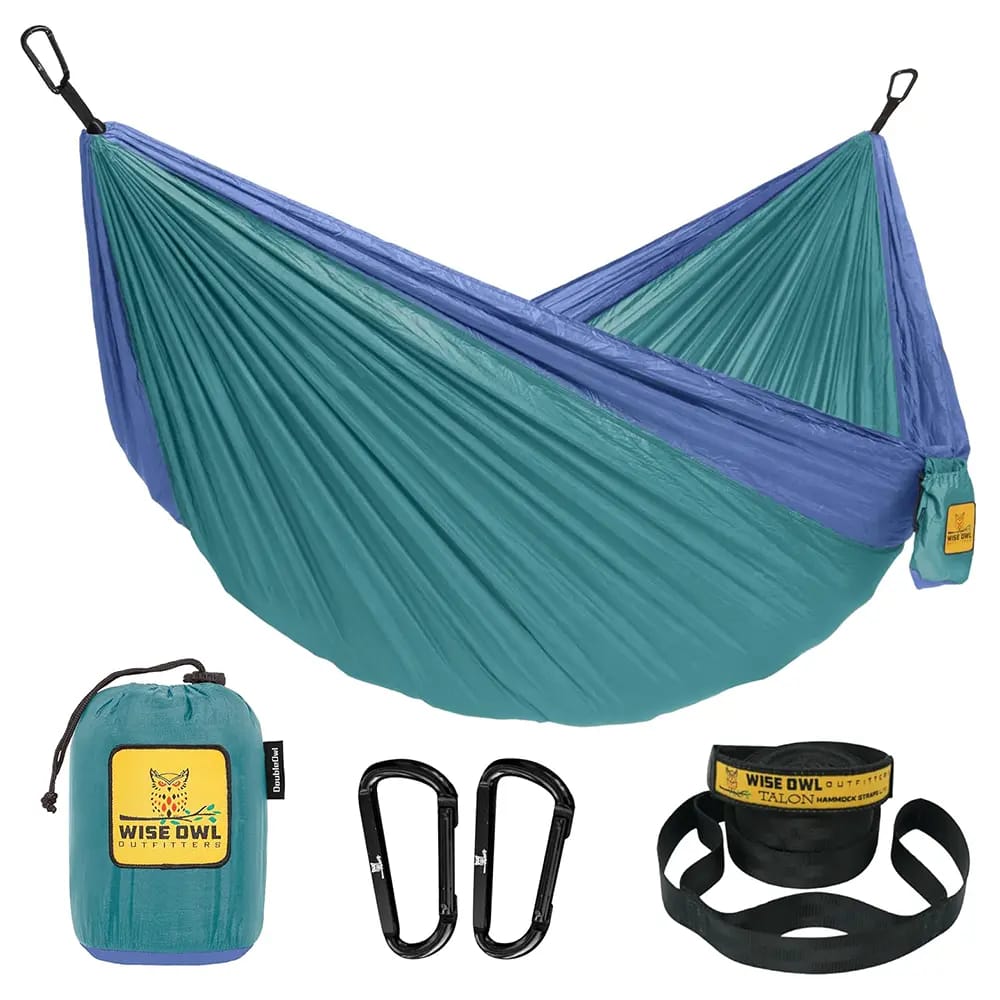 Wise Owl Outfitters Camping Hammock, Double, Green/Blue