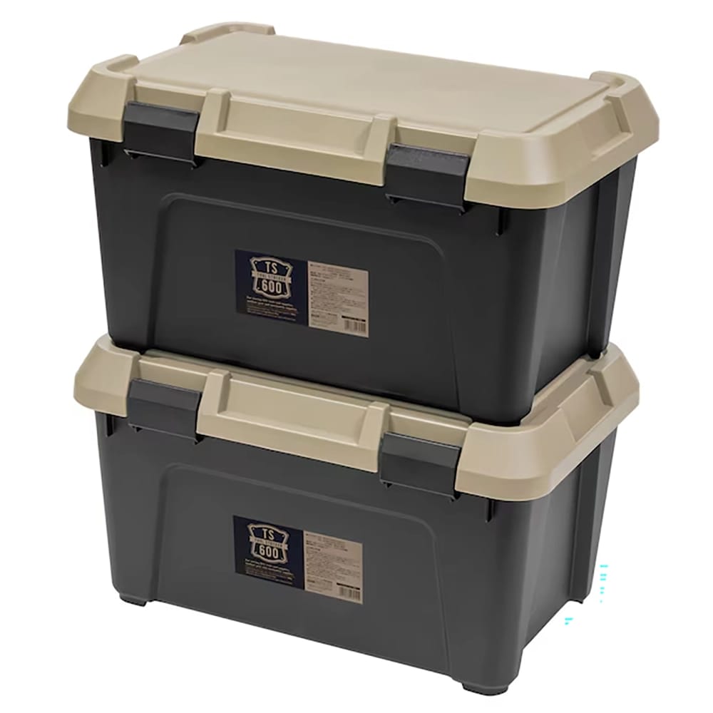 JEJ Astage Medium 20 Gallon Stackable Tote with Latching Lid, Sand/Black