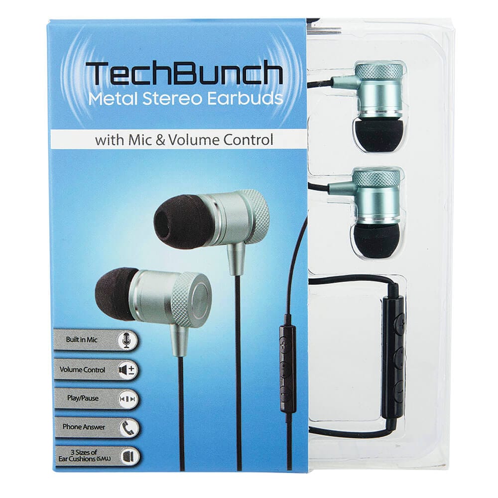 TechBunch Metal Stereo Earbuds with Mic and Volume Control