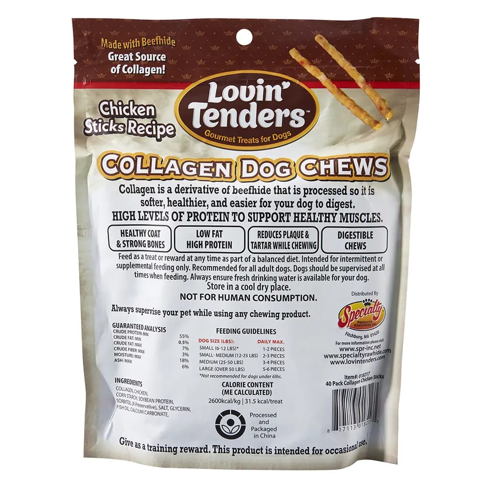 Lovin' Tenders Chicken Stick Collagen Dog Chews, 40 ct, 9.86 oz